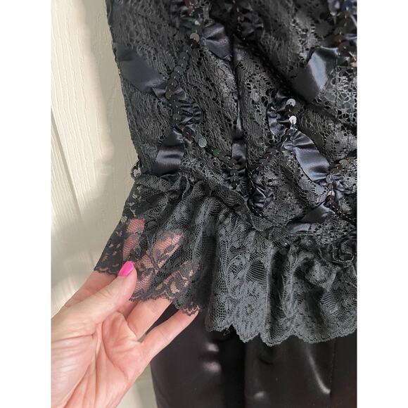 LORALIE Vintage 1980’s Black Satin Lace Strapless Corset Bloomers Pantaloons - Picture 4 of 16
